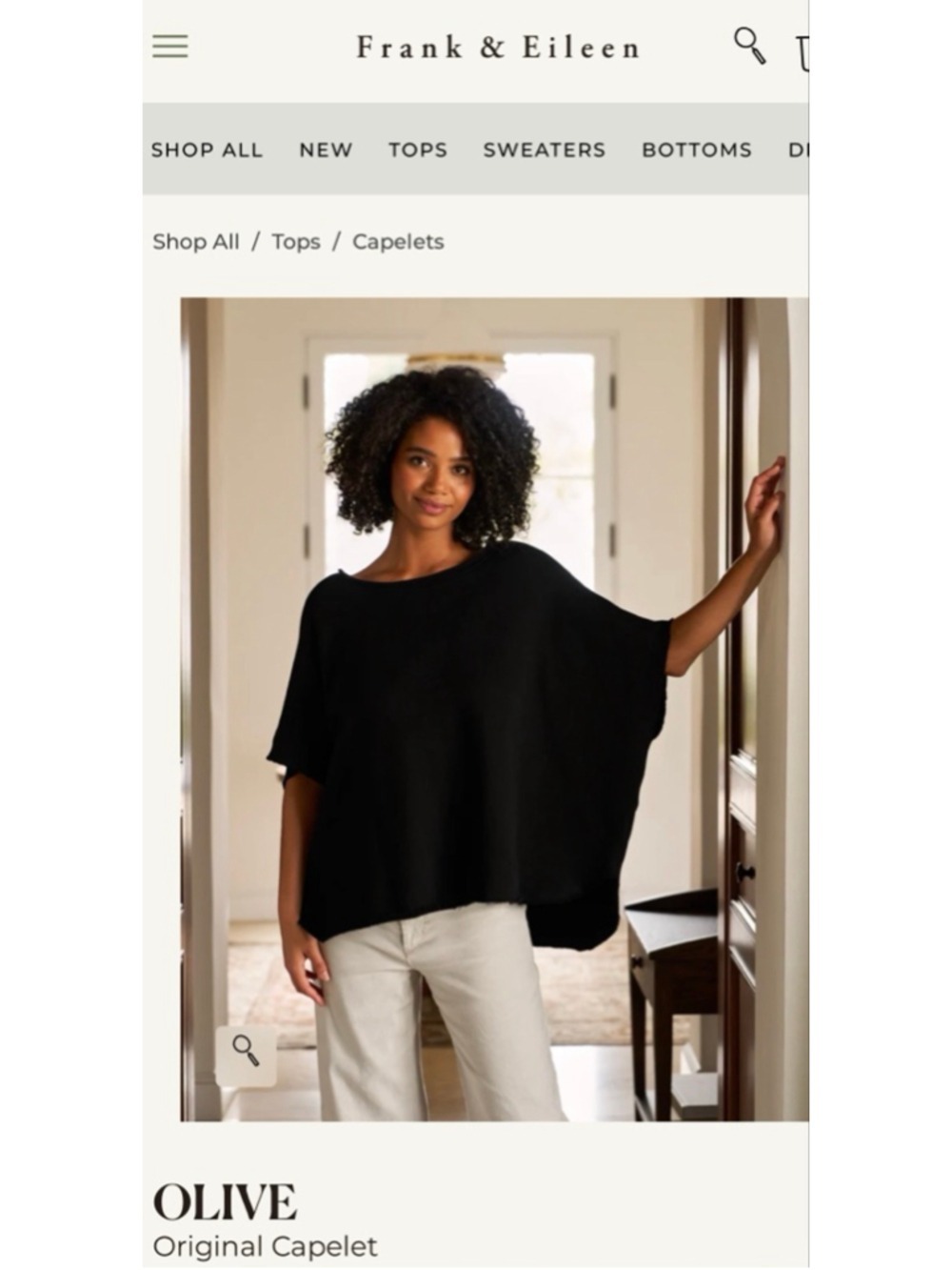 New Frank & Eileen Black Olive Original Capelet One Size